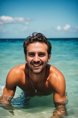 Immagine del profilo di AI Tinder uomo in spiaggia
